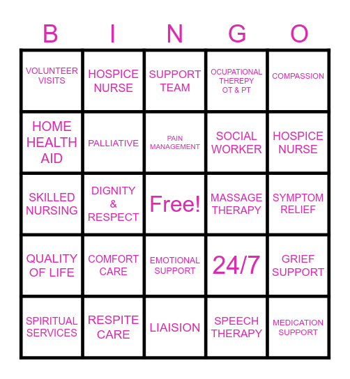 Overlook Home Health - Palliative - Hospice Bingo Card