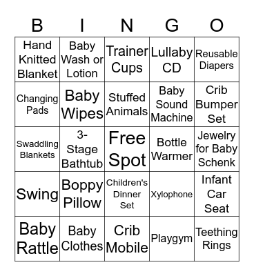 Baby Schenk Bingo Card