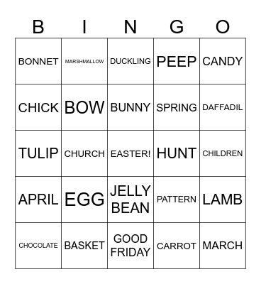 EASTER BINGO Card