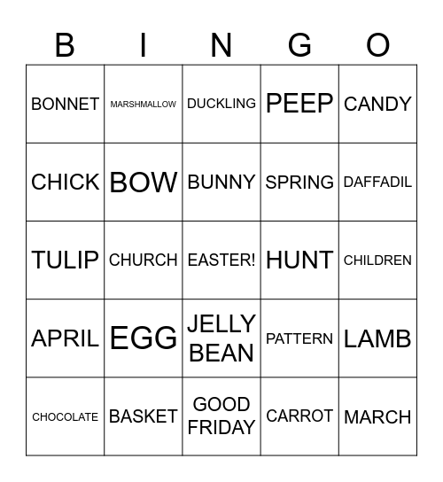 EASTER BINGO Card