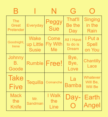 1950's Bingo Card