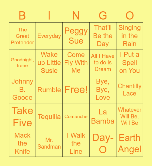 1950's Bingo Card