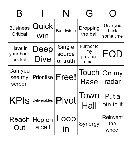 Corporate Buzz Bingo Card