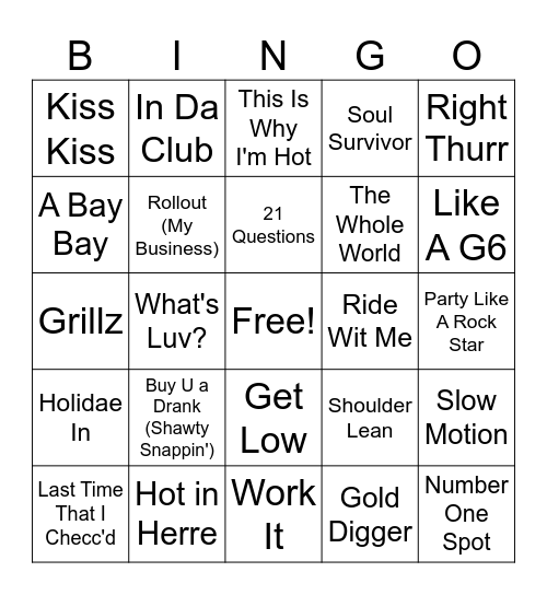 2000s Hip Hop Music Bingo Round 1 Bingo Card