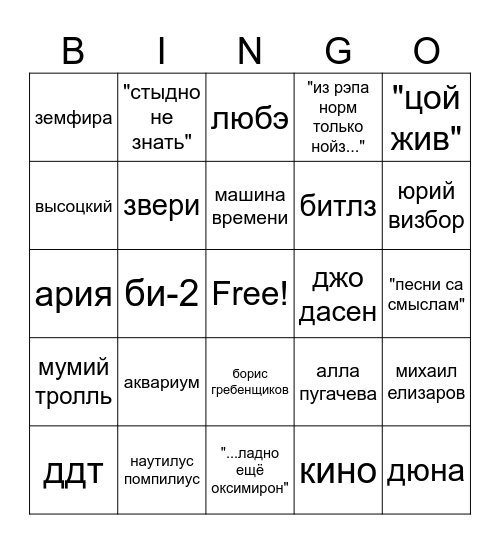 скуфинго Bingo Card