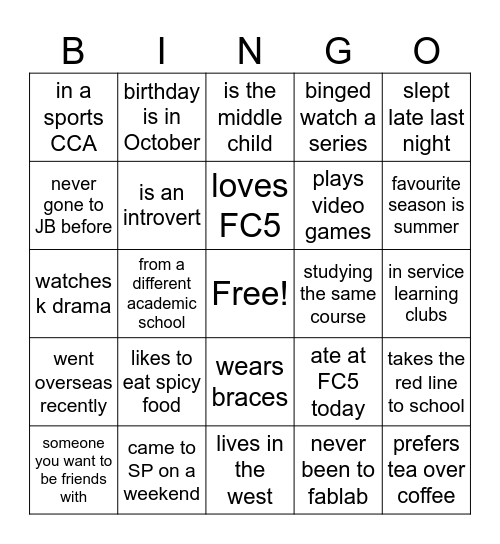 Untitled Bingo Card