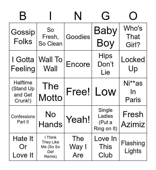 2000s Hip Hop Music Bingo Round 2 Bingo Card