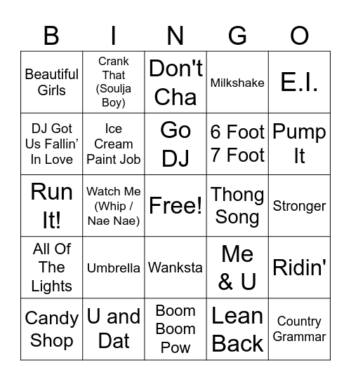 2000s Hip Hop Music Bingo Round 3 Bingo Card