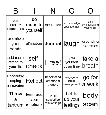 Emotional Self-Care Bingo Card