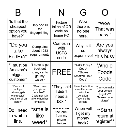 The UPS Store Bingo Card