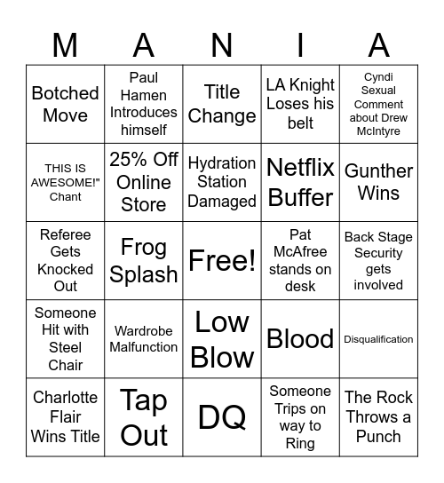 WrestleMania 41 (night 1) Bingo Card
