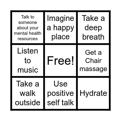 University of Miami Mental Health Awareness Bingo Card