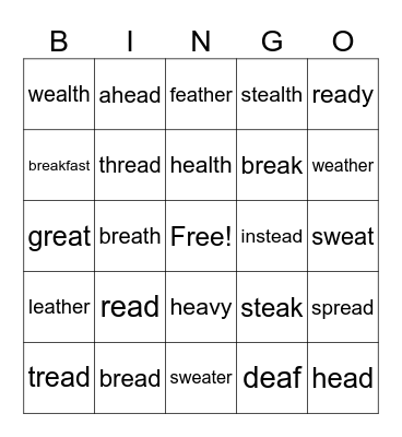 Eat Bread and Steak (-ea) Bingo Card
