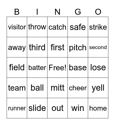 Baseball Bingo Card