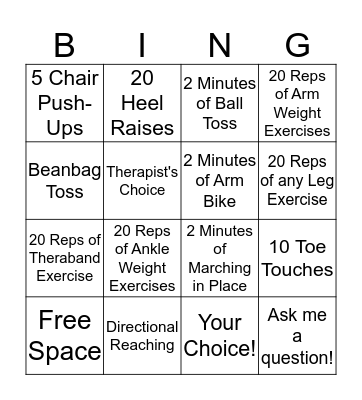 Gross Motor Bingo Card