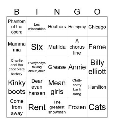 Musical Bingo Card
