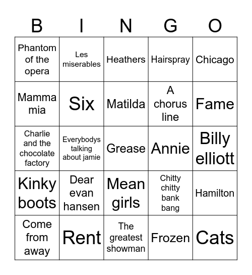 Musical Bingo Card