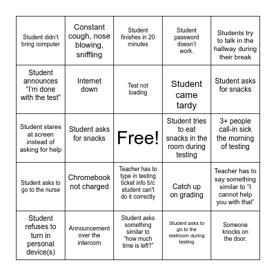 TESTING BINGO Card