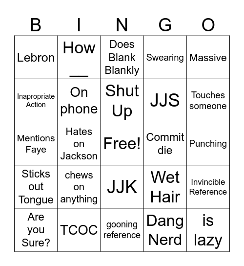 Lucas Bingo Card
