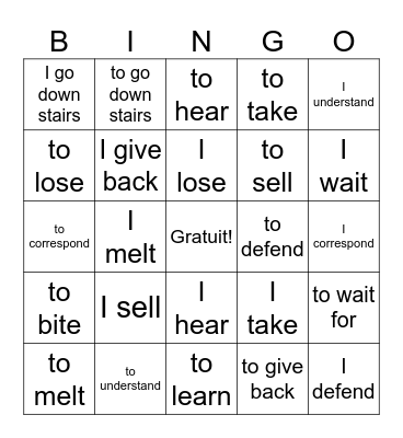 RE Verbs Bingo Card