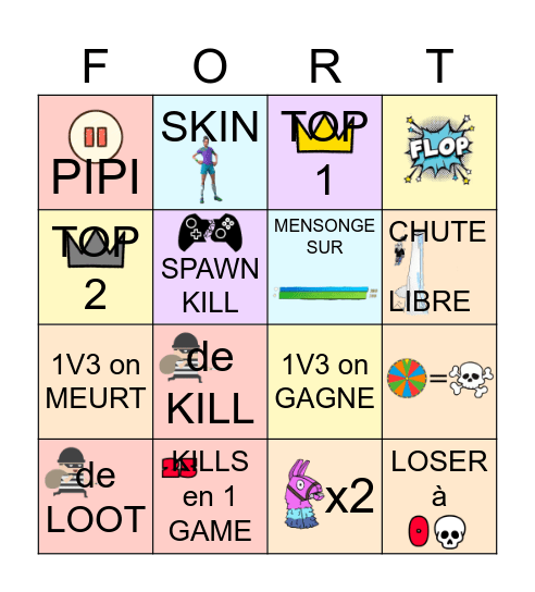 FORTNITE Bingo Card