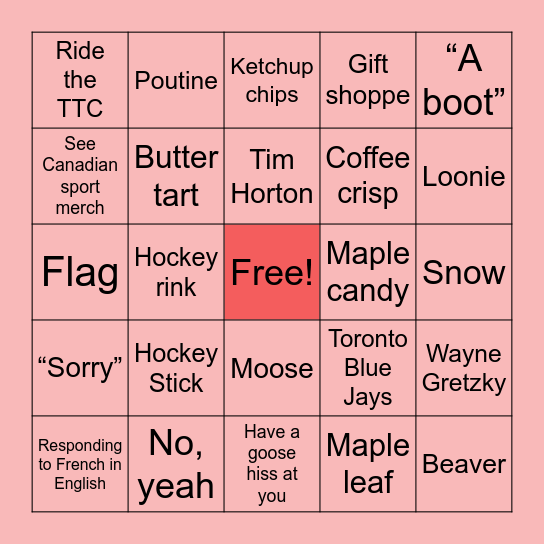 Canadian bingo Card