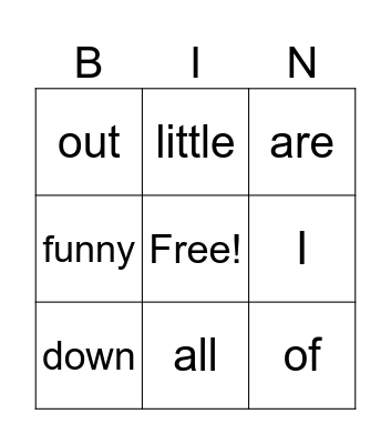 Tricky Word Bingo Card