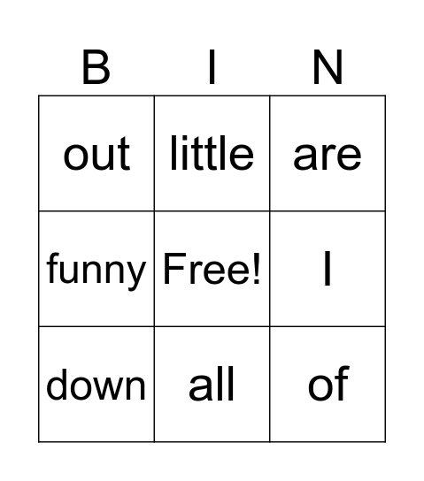 Tricky Word Bingo Card