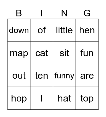 Tricky Word Bingo Card