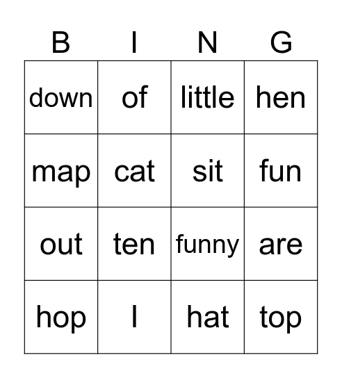 Tricky Word Bingo Card