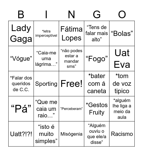 Bingo do Prof. Camilo Bingo Card