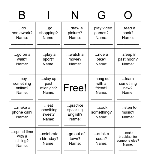 Did you... Bingo Card