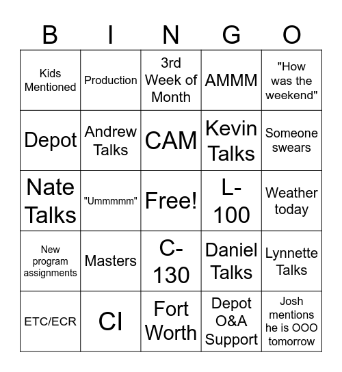 Untitled Bingo Card