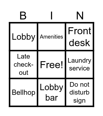 Hotel Bingo Card