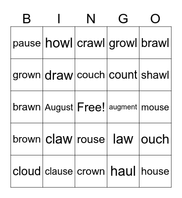 ou/ow au/aw Bingo Card