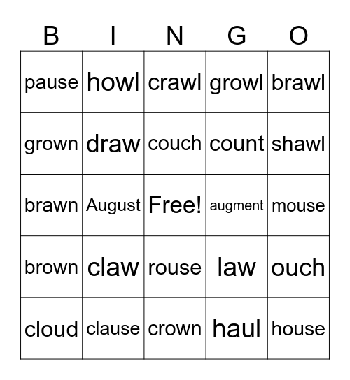 ou/ow au/aw Bingo Card