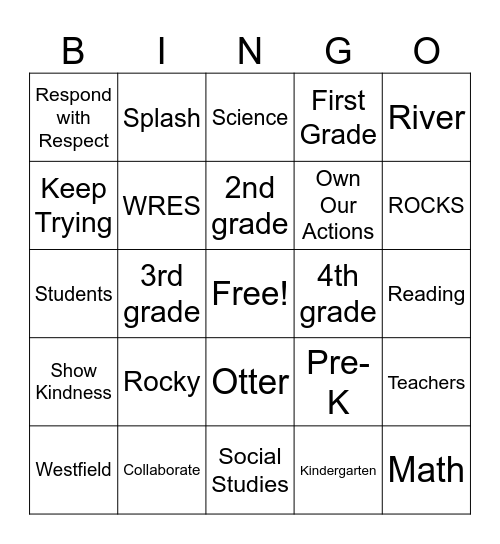 WESTFIELD RIVER ROCKS Bingo Card