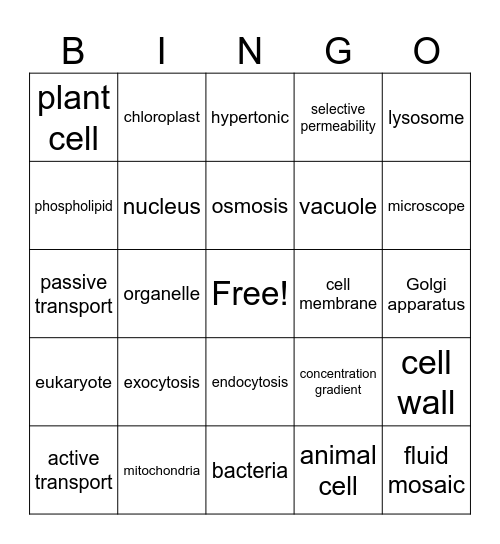 Cells Bingo Card