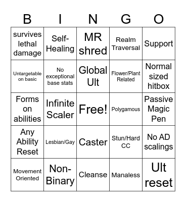 New League Champ Bingo Card