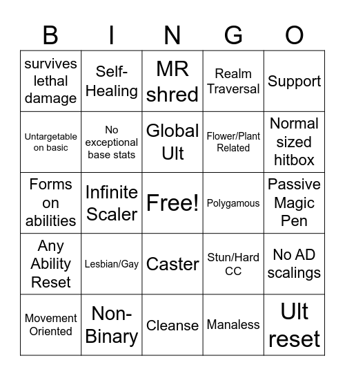 New League Champ Bingo Card
