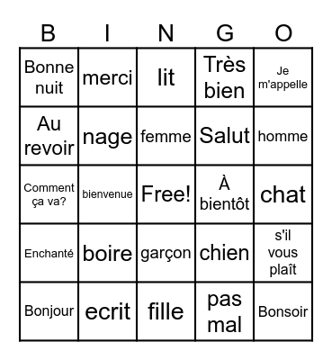 French 1 Bingo Card