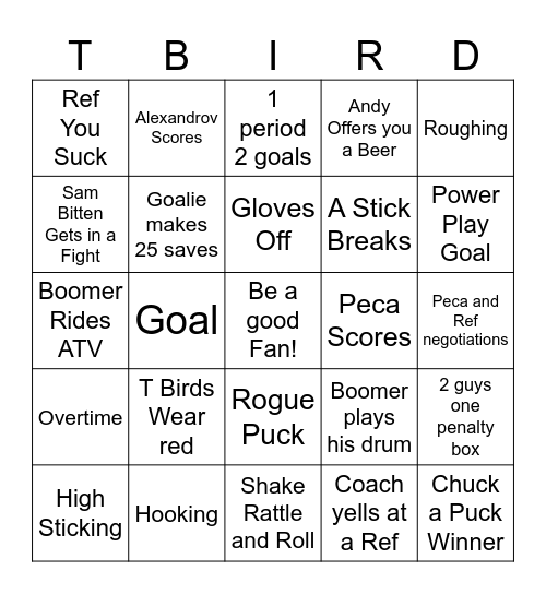 Fan Appreciation Night Bingo Card
