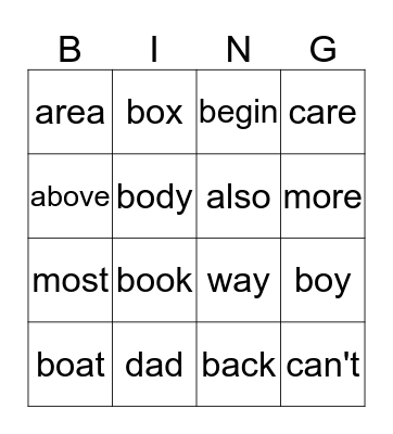 2-1 Pink Sight Words Bingo Card