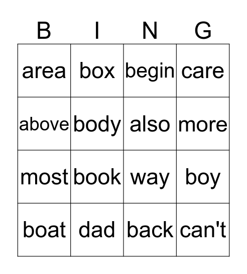 2-1 Pink Sight Words Bingo Card