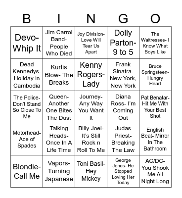 Radio Bingo Class of 1980 Bingo Card