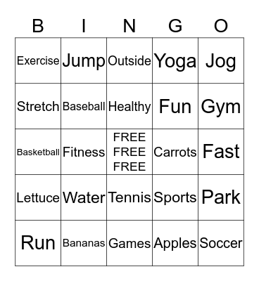 Fitness Bingo (K-2) Bingo Card