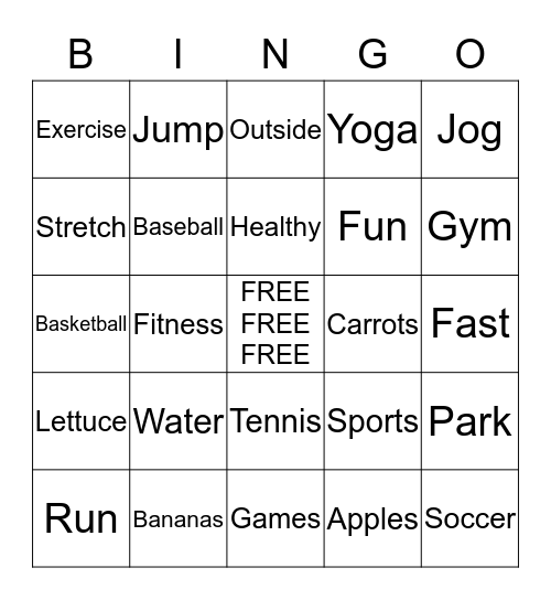 Fitness Bingo (K-2) Bingo Card