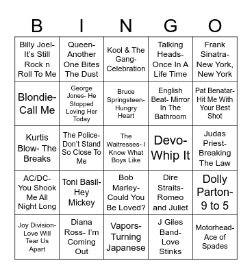 Radio Bingo Class of 1980 Bingo Card