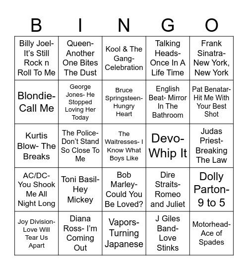 Radio Bingo Class of 1980 Bingo Card