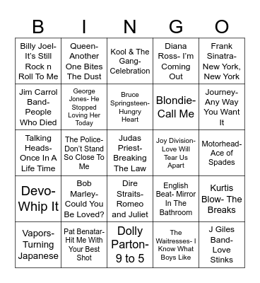 Radio Bingo Class of 1980 Bingo Card